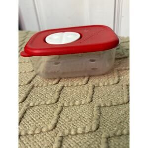 Tupperware Rock N Serve Freezer Microwave Bowl 1 cup Rectangular Clear & Red